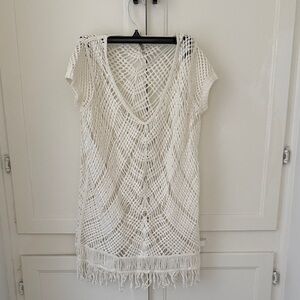 Victoria's Secret White Crochet Beach Cover-Up with Fringe